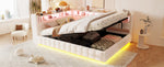 Upholstered Sofa Bed 140x200cm with Storage & LED, Beige Velvet