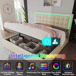 061617AAW Upholstered Double Bed with LED Lighting, Slatted Frame and Storage, 180x200cm, White Faux Leather