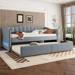 Daybed with Pull-out Bed and LED Ambient Lighting, 90x200cm, Grey Linen