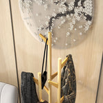 Coat Rack with Umbrella Stand, 13 Hooks, Metal and Bamboo, Natural and White
