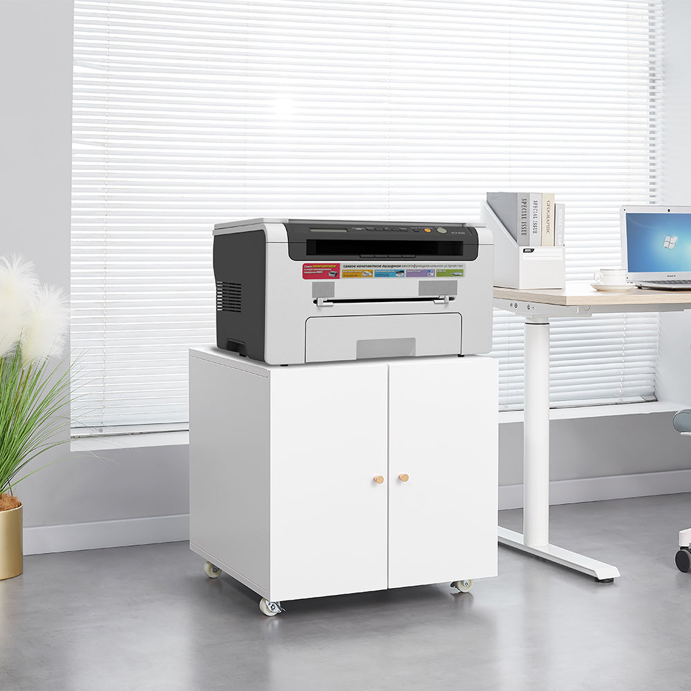 Metal Printer Stand - Mobile Storage, Adjustable Shelf, File Cabinet - White