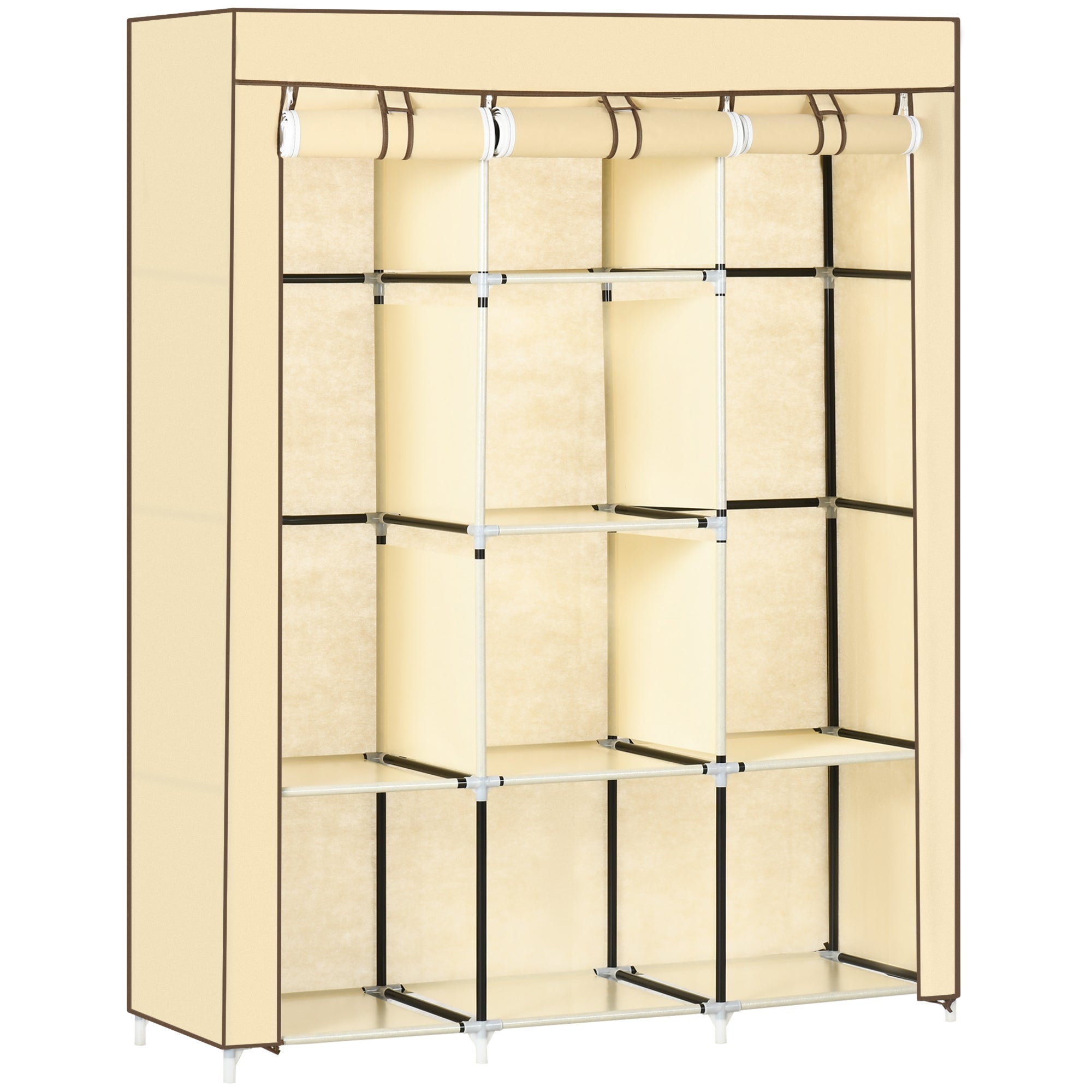 Fabric Wardrobe, 8 Levels & Clothes Rails, Folding, Nonwoven Fabric Beige
