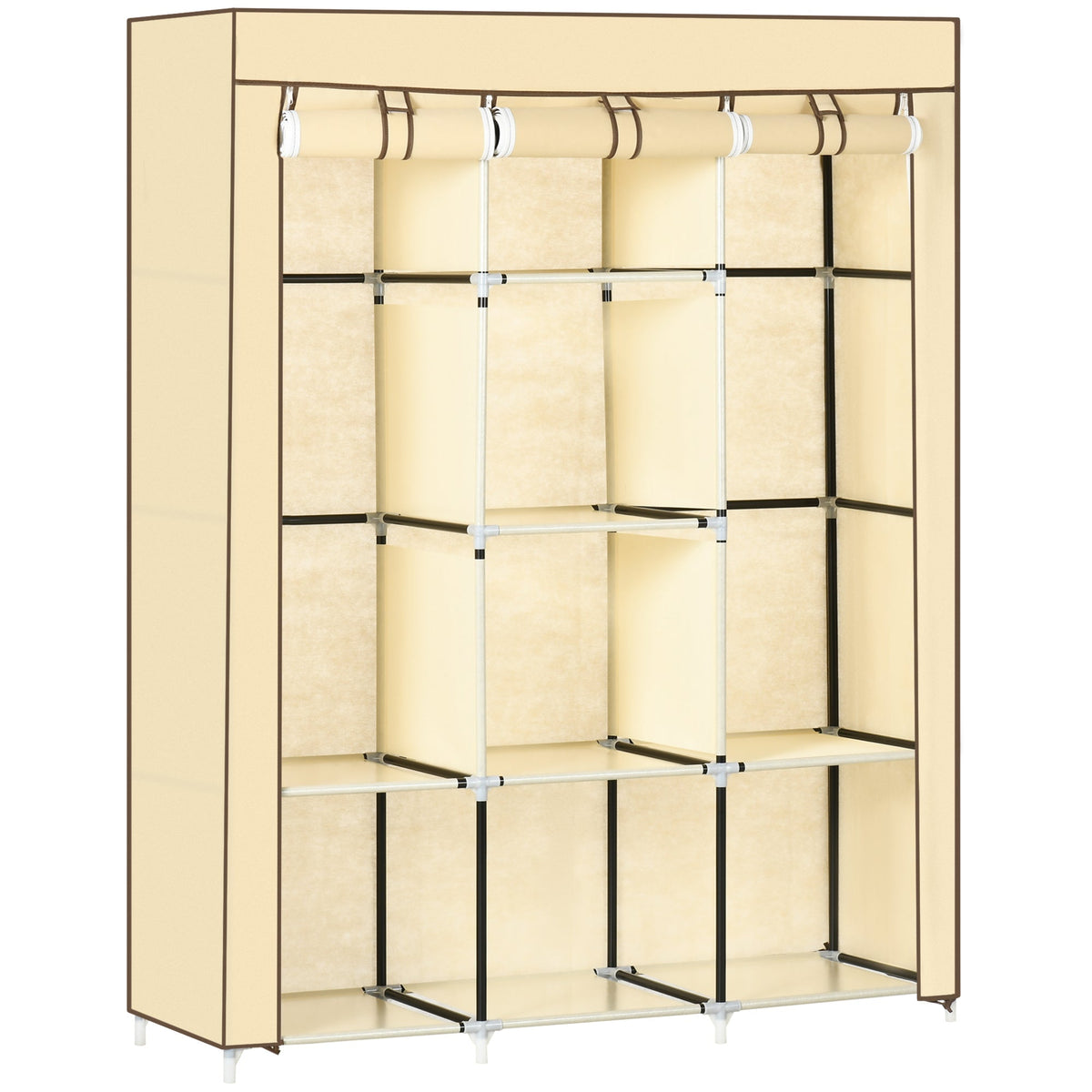 Fabric Wardrobe, 8 Levels & Clothes Rails, Folding, Nonwoven Fabric Beige