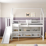 Multifunctional Children's Bed with Slide, Stairs, Locker and Shelf, 90x200cm, White Solid Wood + MDF