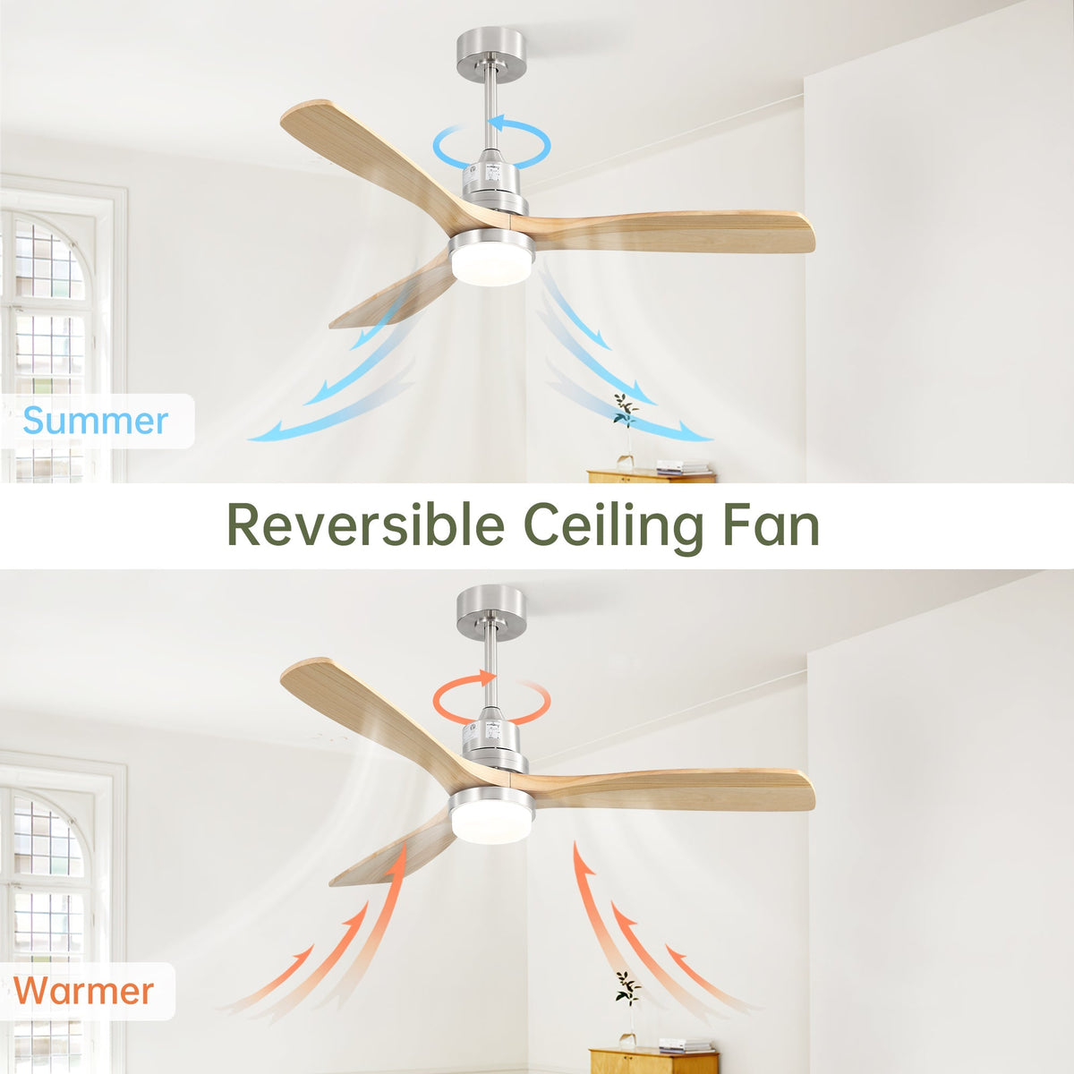 Ceiling Fan 52-Inch Dimmable LED 6-Speed Reversible DC Motor Remote Control Wooden Blades