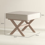 Ottoman Upholstered Bench Footstool with Padded Seat Wooden Footrest, Cream White