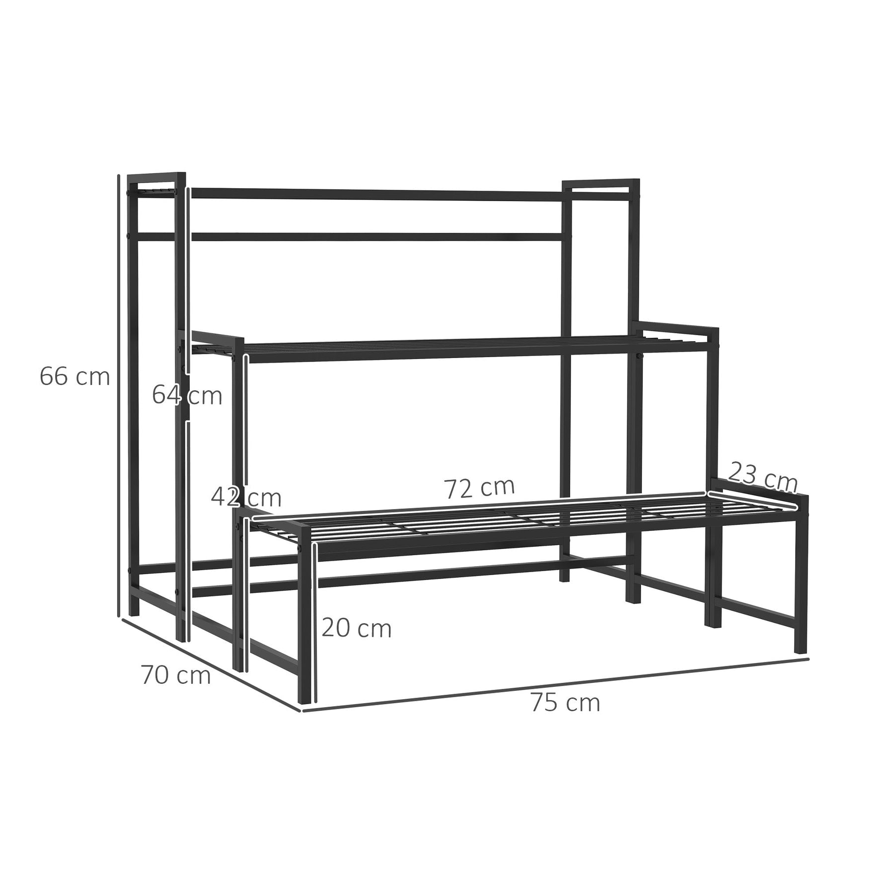 3-Tier Plant Stand, Metal, 66cm High, Black