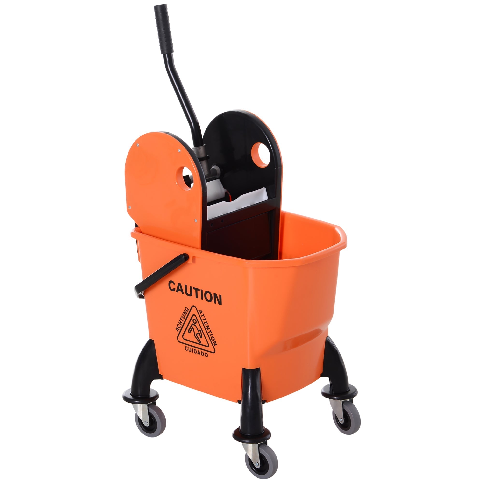 Cleaning Cart with Wringer, 26 Liter Mobile Bucket, 4 Wheels, Orange