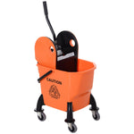 Cleaning Cart with Wringer, 26 Liter Mobile Bucket, 4 Wheels, Orange