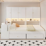 Multifunctional Bed 90x200cm with Desk, LED & Storage - White