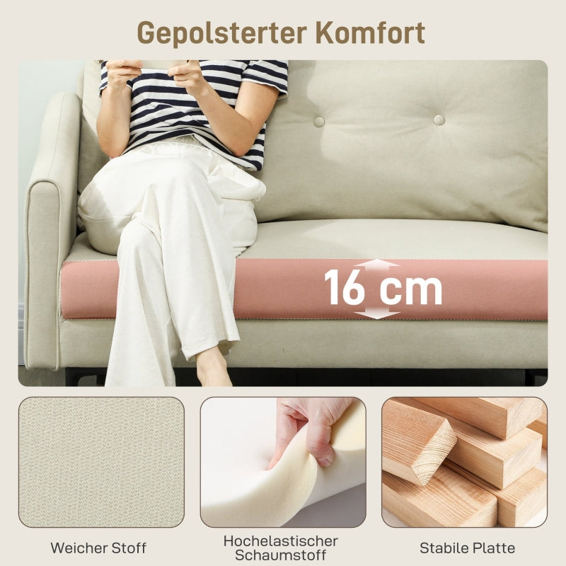 2-Seater Sofa Foam Padded Fabric Cover Metal Frame - Cream White