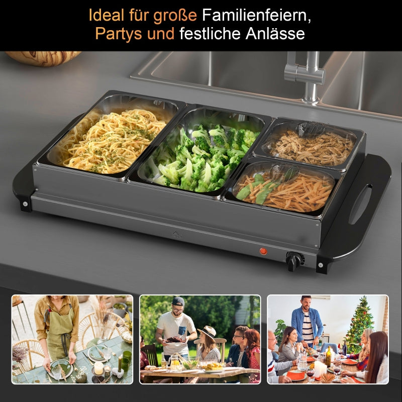 Buffet Warmer, 6.8L Hot Plate 300 Watt Adjustable Thermostat, Stainless Steel