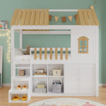 Bunk Bed with Wardrobe & Shoe Rack 90x200cm, White & Natural Pine