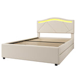 Upholstered Bed 90x200 with LED & 2 Drawers, Beige Linen