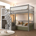 Solid Wood Children's Bed 90x200 with Storage Cabinet, Grey
