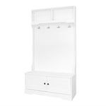 Entrance Cabinet, Storage Seat with Hooks & Open Compartments, White