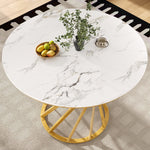 Round Dining Table 80cm for 4 Marbled MDF Top Metal Legs Gold
