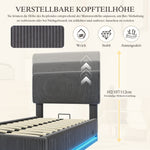 Modern Upholstered Bed with LED, USB-C Charging and Storage, 90x200, Gray Corduroy