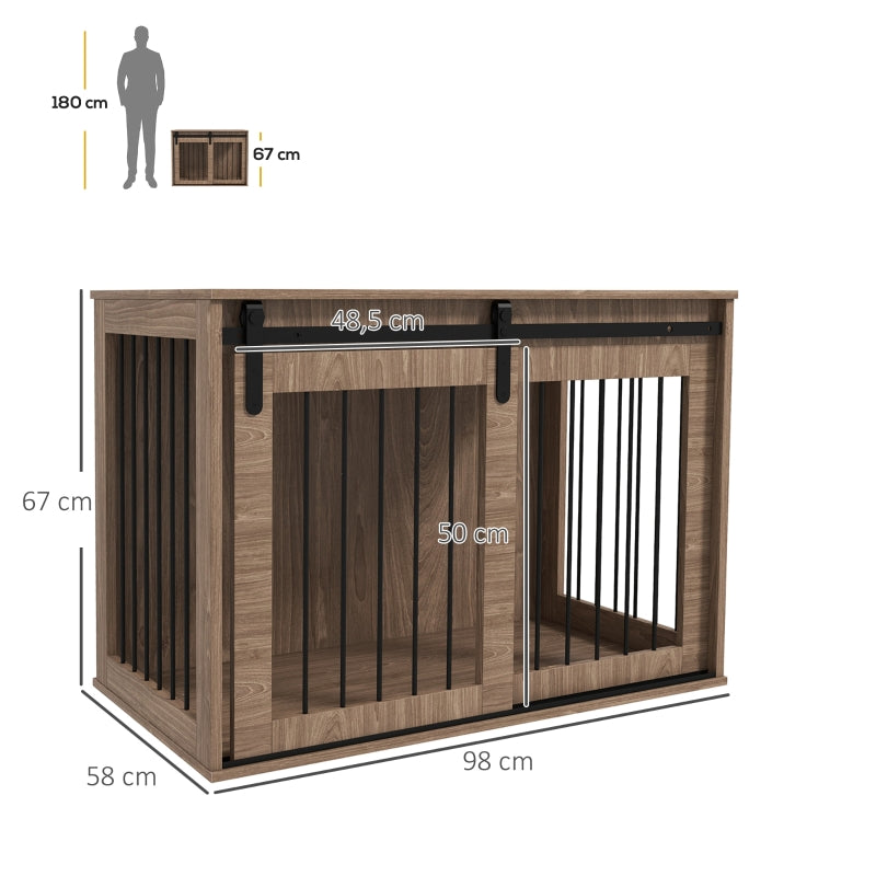Dog Crate, Lockable, Rustic, Walnut + Black