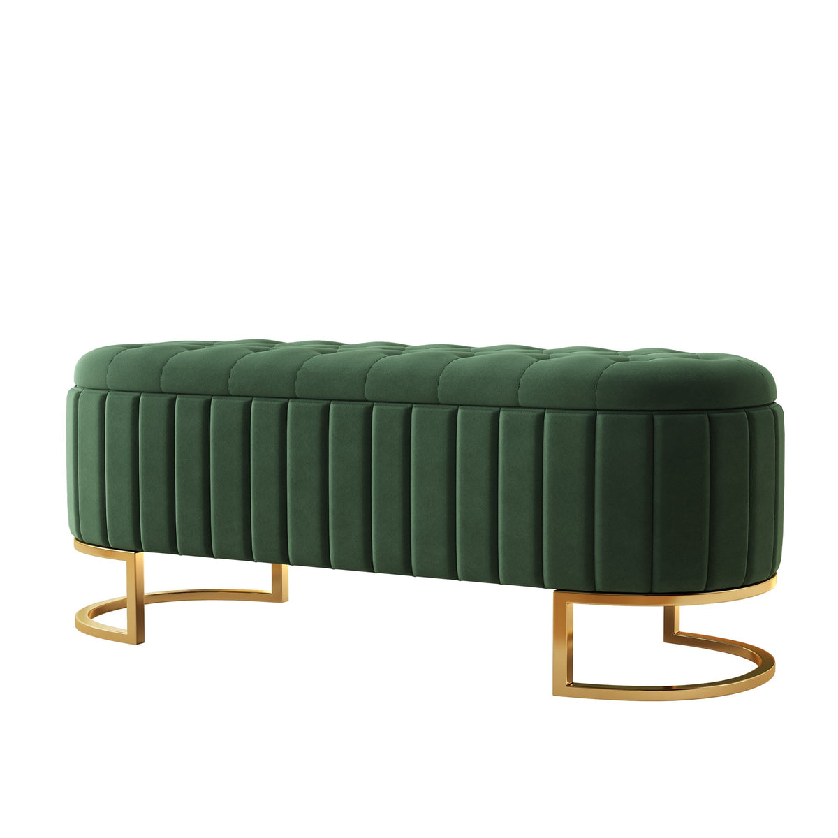 Storage Bench and Footstool with Storage Space, 120 x 40 cm, Green Velvet
