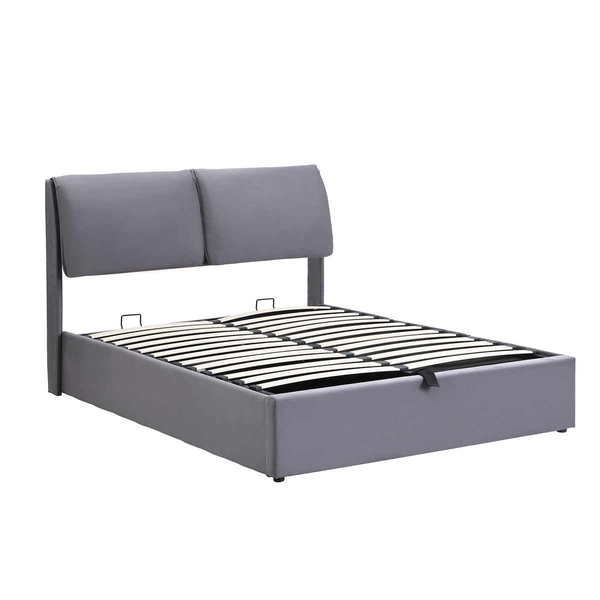 Upholstered Bed with Hydraulic Lift and 3 Drawers, 140x200 cm, Grey Velvet