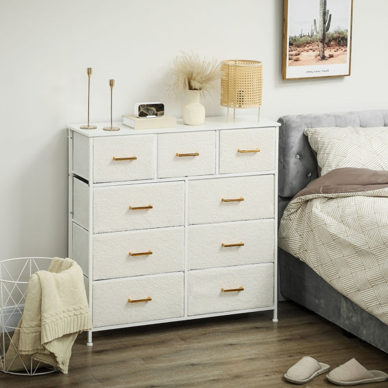 Chest of Drawers Sideboard 9 Fabric Drawers Storage Cabinet, Cream White