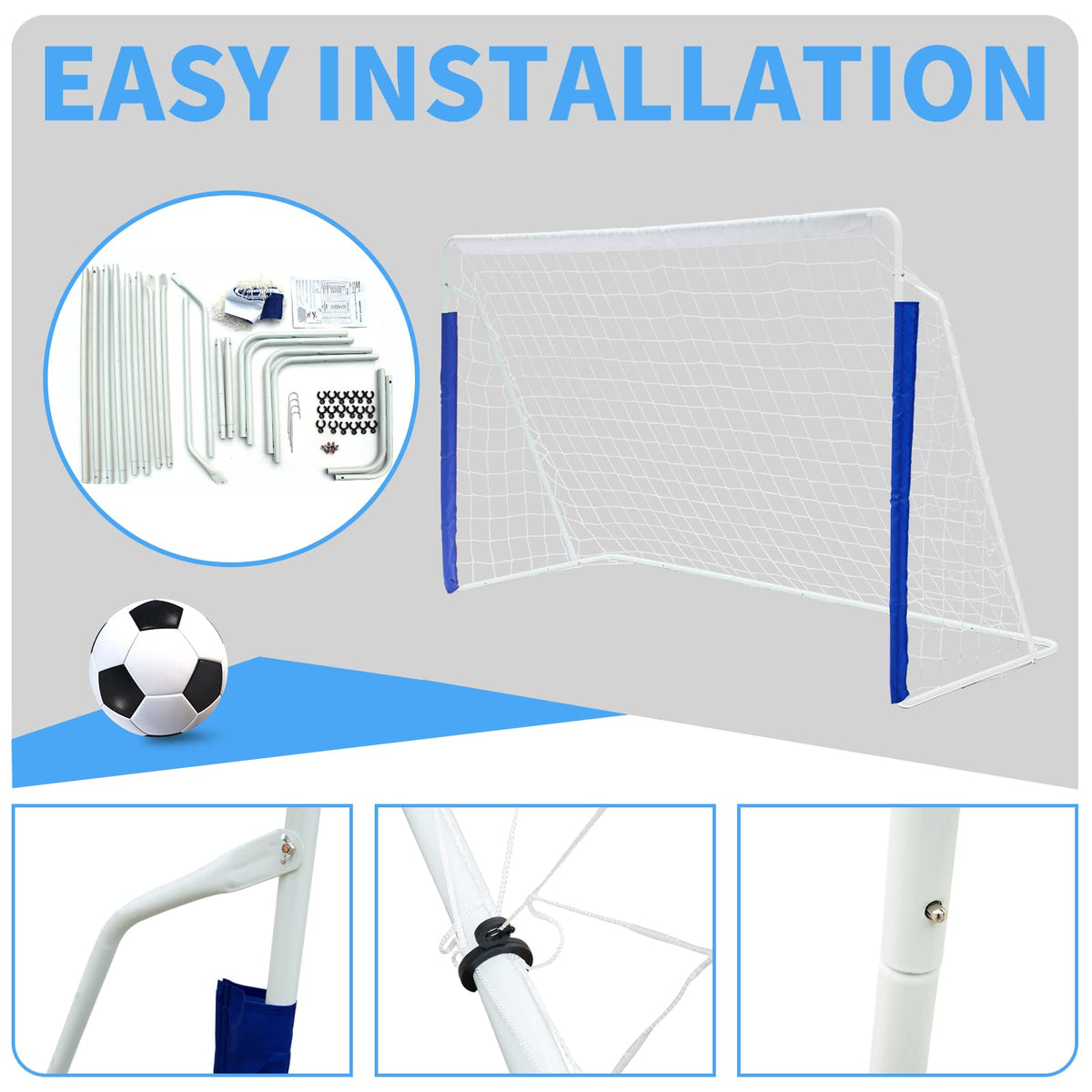 Soccer Goal 8x5FT Portable Collapsible Quick Setup - Metal Base