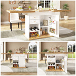 Telescopic Dining Table with Extendable Design and Wine Rack, White