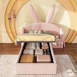 Children's Bed 90x190cm with Storage & Bedside Table, Pink Velvet