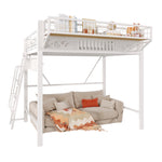 Loft Bed 140x200cm with Storage Compartments, Metal Frame, White