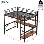 Loft Bed 140x200cm Desk LED USB/Power Outlet Shelf - Metal Black
