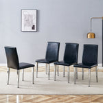 Minimalist Dining Chairs Set of 4, Modern Ergonomic Design with Metal Legs, Black PU Leather and Silver