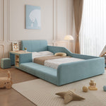 Upholstered Single Bed, Desk Stool Storage Headboard 90x200cm, Blue Velvet