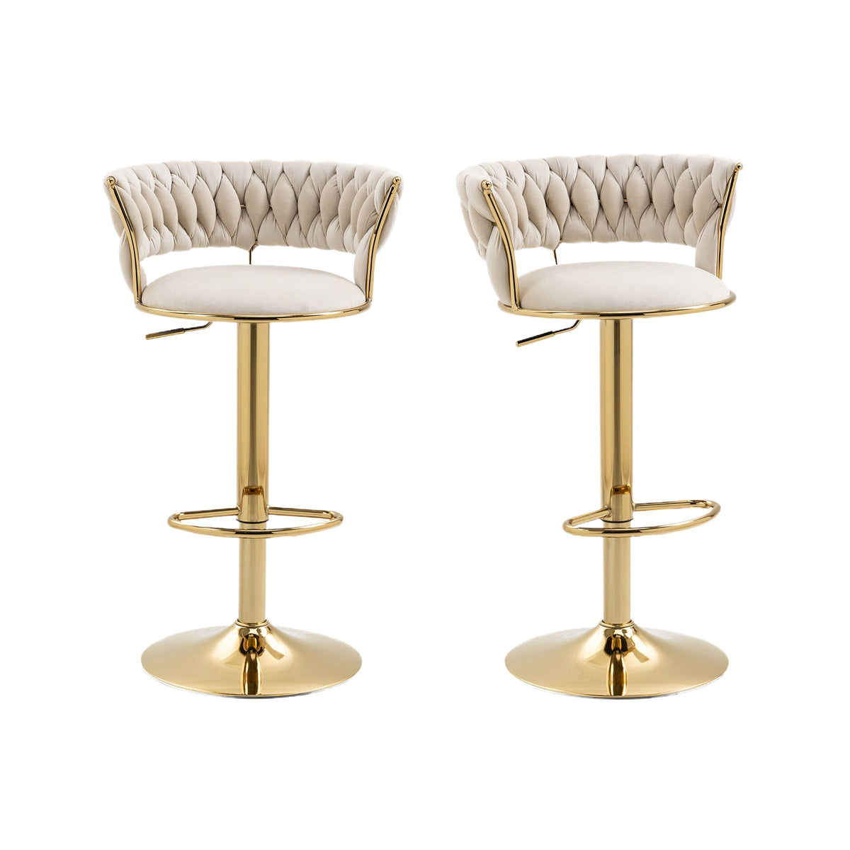 Velvet Swivel Bar Stool 2-Piece Set, Handcrafted Backrest, Adjustable Height, Upholstered