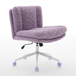 Office Chair with 26.4 Inch Wide Adjustable Swivel Seat, Violet Artificial Rabbit Hair