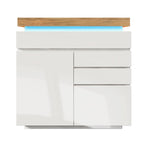 Chest of Drawers, High-Gloss Sideboard 2 Doors 3 Drawers, LED, White