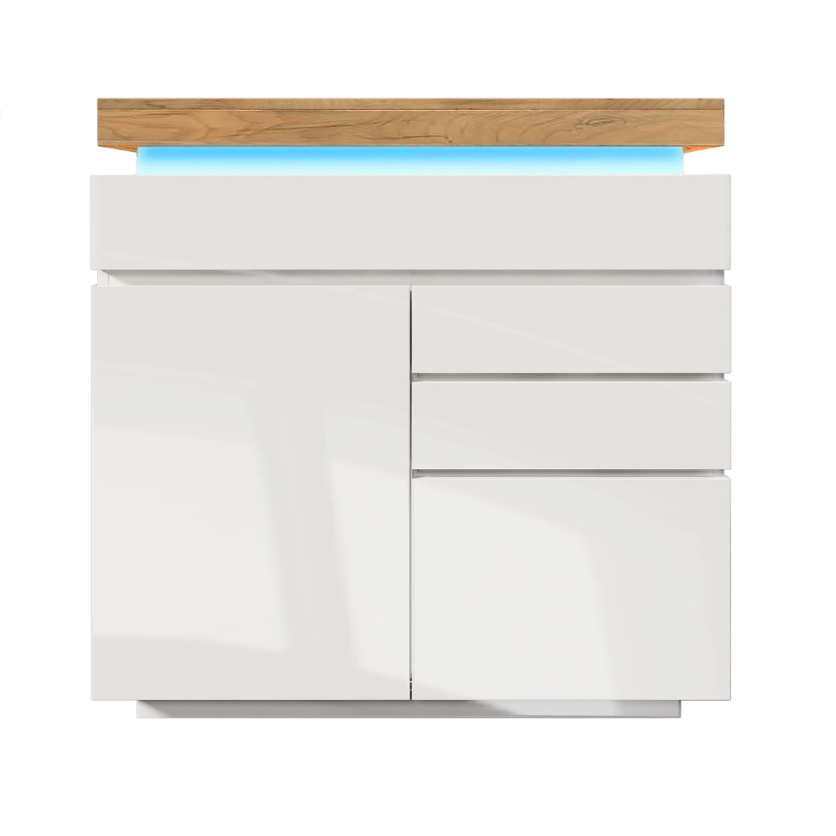 Chest of Drawers, High-Gloss Sideboard 2 Doors 3 Drawers, LED, White