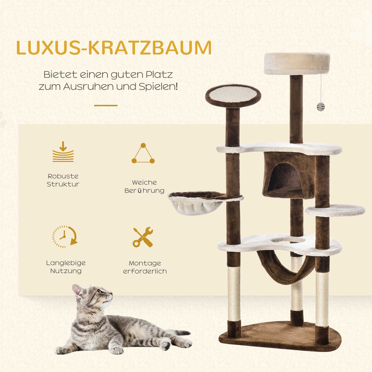 Scratching Post XXL Cat Tree 153cm Hammock Plush Brown