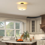 Ceiling Lamp, Double Shades, Pendant Light, Linen Look, Cream White