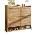 Shoe Cabinet Modern 4 Door Wooden Slat Metal Frame - 108.5x24x100cm