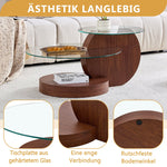 Modern Minimalist Coffee Table with Double-Layered Safety Glass and Multi-Tiered Design, Walnut Wood Grain Finish