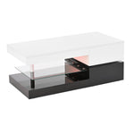 Modern Coffee Table with LED Ambient Lighting, Glass Shelf, High-Gloss Surface, Black and White