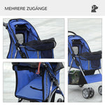 Dog Buggy, Foldable Rain Cover, Bottom Basket, 2 Cup Holders, Blue