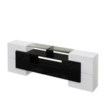 TV Cabinet Low Panel 200cm LED Lighting Modern Design High-Gloss White and Black