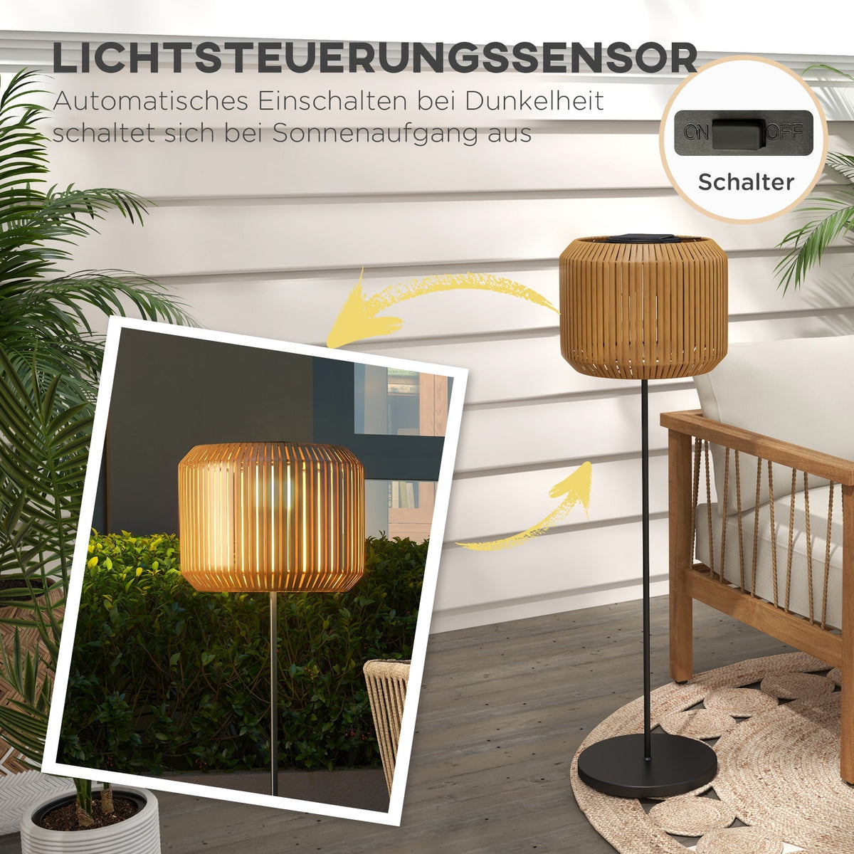 Rattan Solar Lamp Path Light, Warm White, Waterproof LED Garden Light, Steel