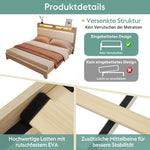 Wooden Bed 160x200cm with Bench, Storage Headboard & LED, Light Oak
