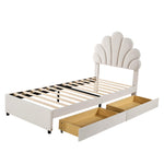 Upholstered Children's Bed 90x200cm Floral Headboard Storage Velvet Beige
