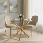 Round Dining Table Tempered Glass Top Gold Legs 80x80cm