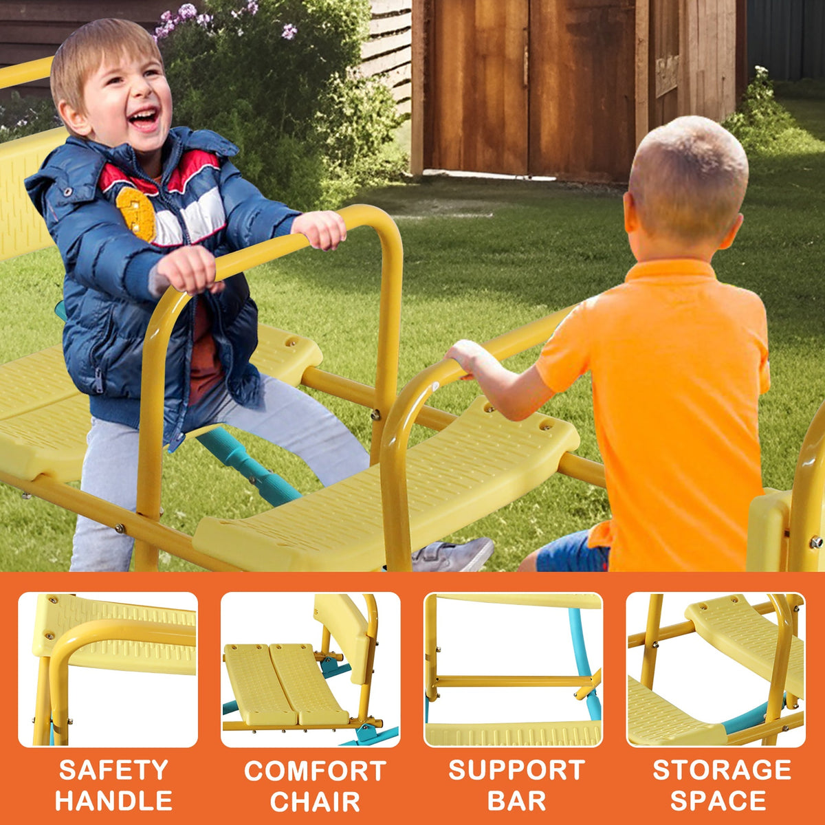 3-Person See Saw, Heavy-Duty Steel Frame, Blue/Yellow