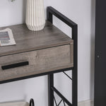 Side Table Serving Cart with Wheels, Drawer Storage, Grey